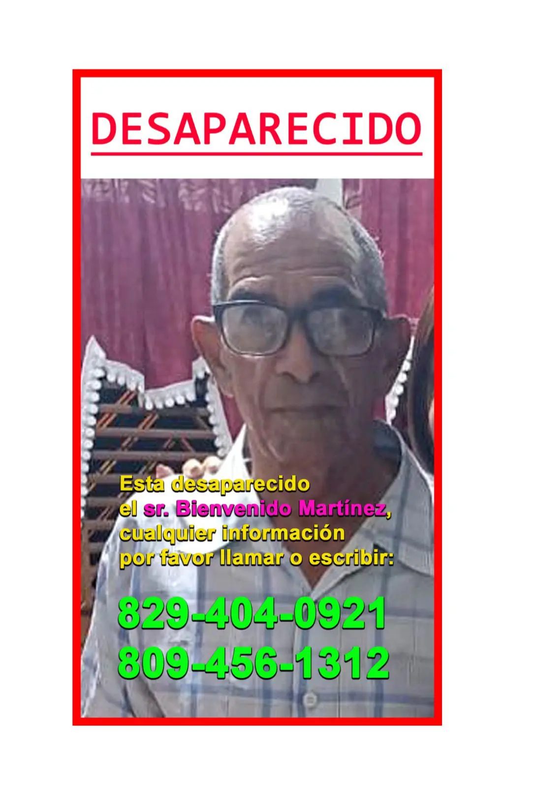 Desaparecido: Bienvenido Martínez