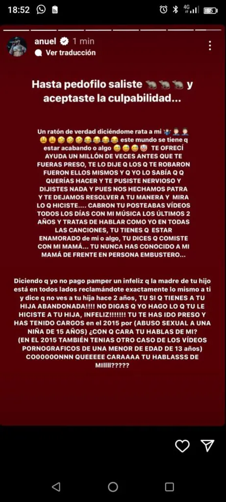 Anuel AA llama pedófilo a Tekashi: "Aléjate de mi hija"