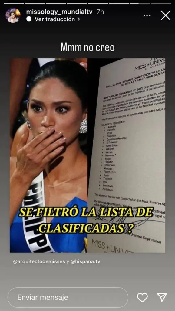 Filtran supuesta lista de las 20 finalistas del Miss Universo 2023