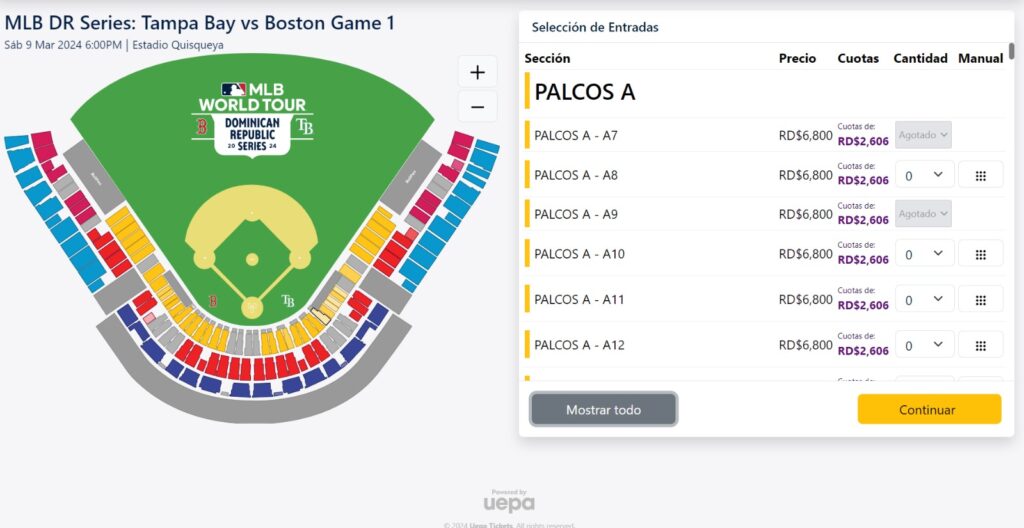 Precios de las boletas de los juegos Tampa vs Boston en el Quisqueya