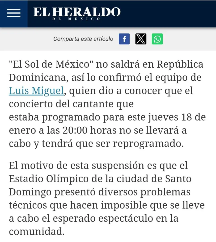 Diario mexicano: Luis Miguel no actuará en República Dominicana