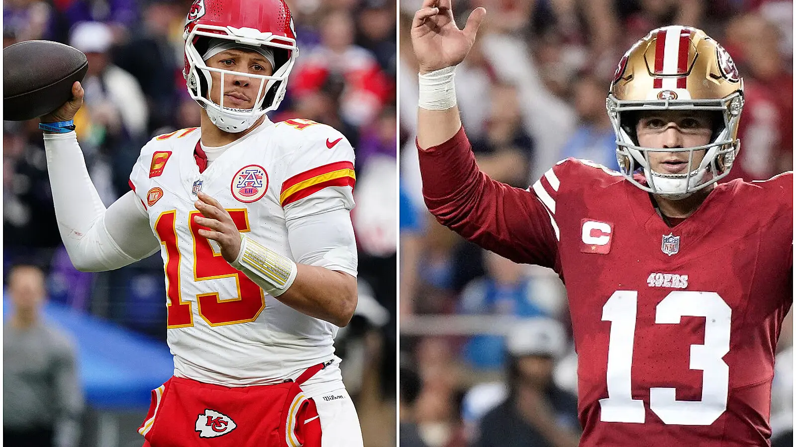 Super Bowl 2024 enfrentará a Chiefs de Pat Mahomes (izq)contra "Mr. Irrelevante",Brock Purdy (der), y sus 49ers