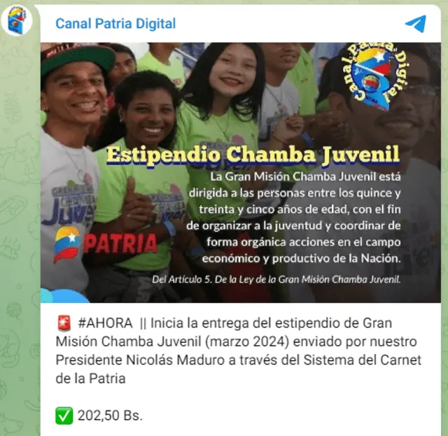 Recibe el nuevo BONO PATRIA de Bs. 202,50 cómo registrarte y cobrar