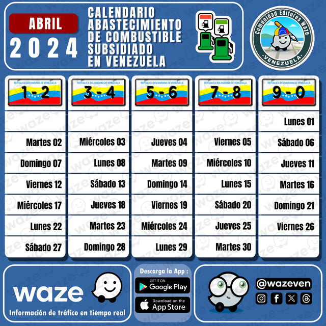 Gasolina subsidiada en Venezuela abril 2024 CALENDARIO para surtir