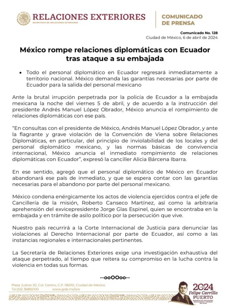 Así fue el asalto a la embajada de México en Ecuador para arrestar a Jorge Glas