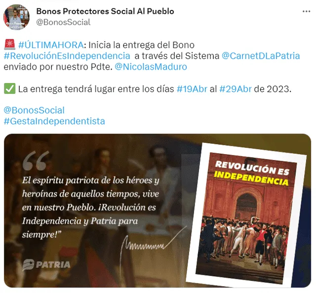 COBRA Bono Revolución es Independencia 2024 FECHA DE PAGO 2