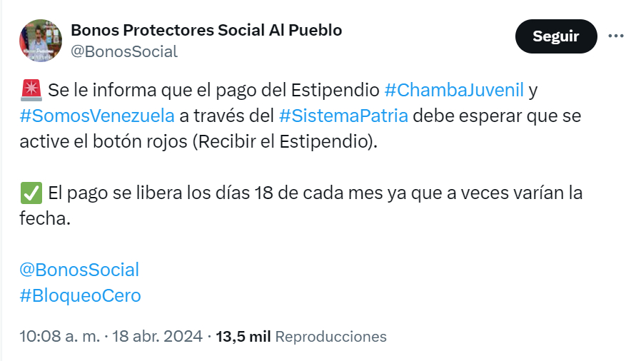 Activan PAGOS de BONOS Chamba Juvenil y Somos Venezuela