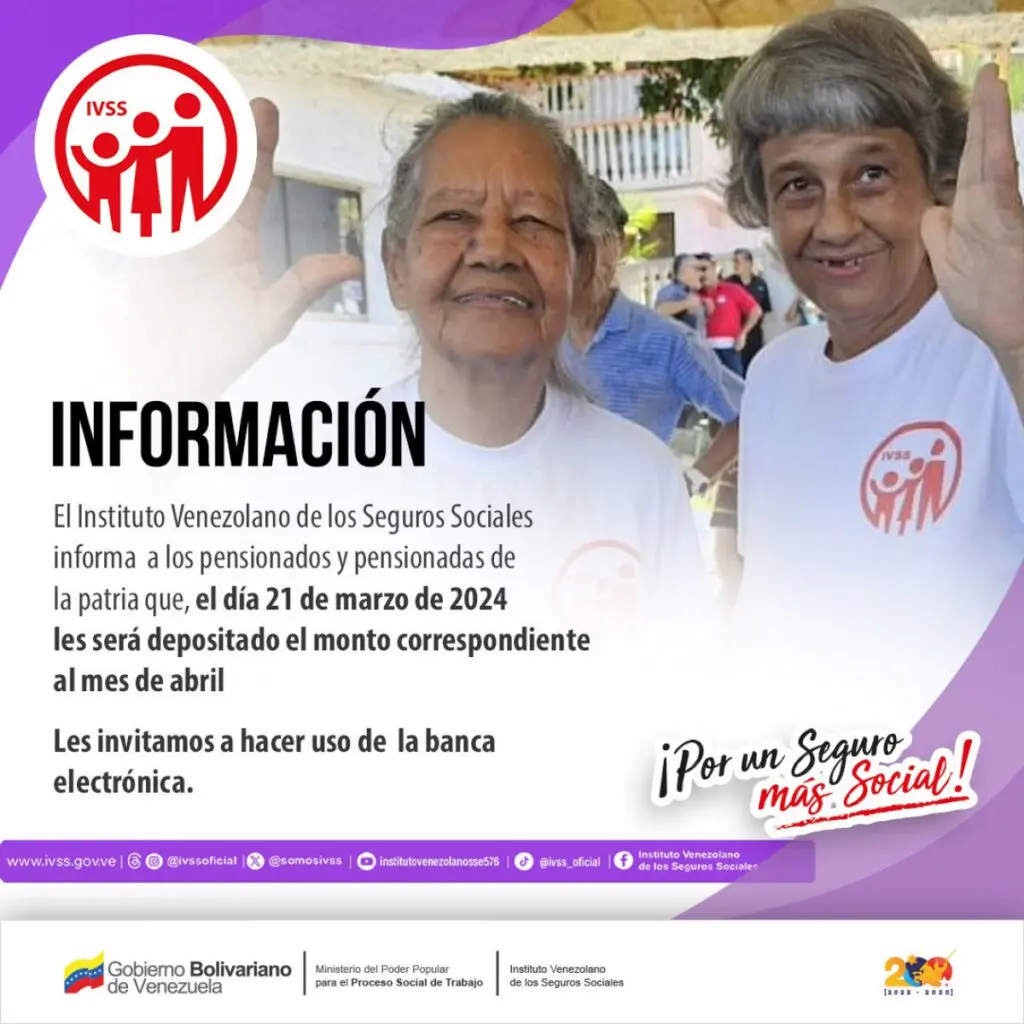 Pensión IVSS, mayo 2024 FECHA DE PAGO y NUEVOS MONTOS