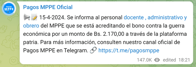 NUEVO Bono de Guerra para docentes fecha del PAGO de mayo 2024