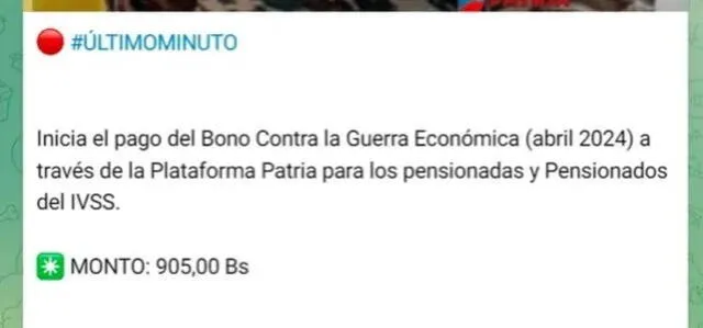 Bono de Guerra para pensionados de 1.189 bolívares ACTIVA y COBRA