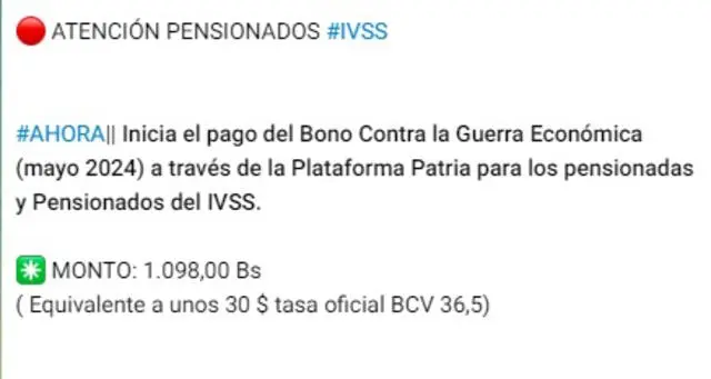 Bono de Guerra y Primer Bono Especial 12 de junio 2024 montos a cobrar