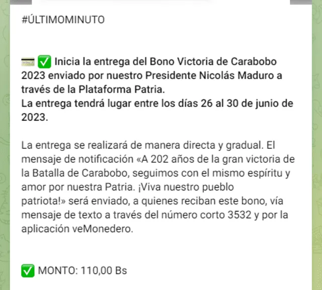 BONO 24 de junio 2024 qué se sabe del PAGO ESPECIAL vía Patria 2