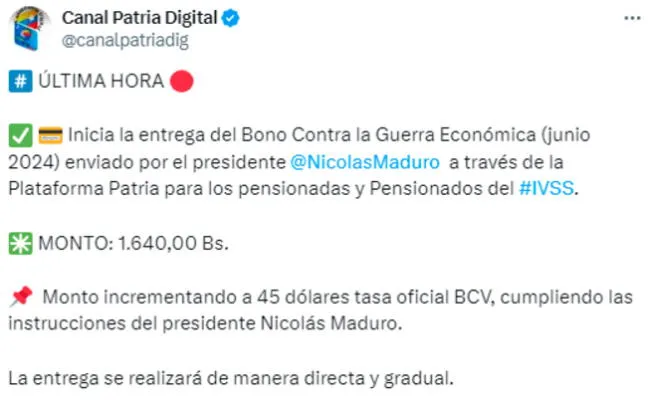 Bono de Guerra pensionados IVSS, julio 2024: fecha de pago y monto