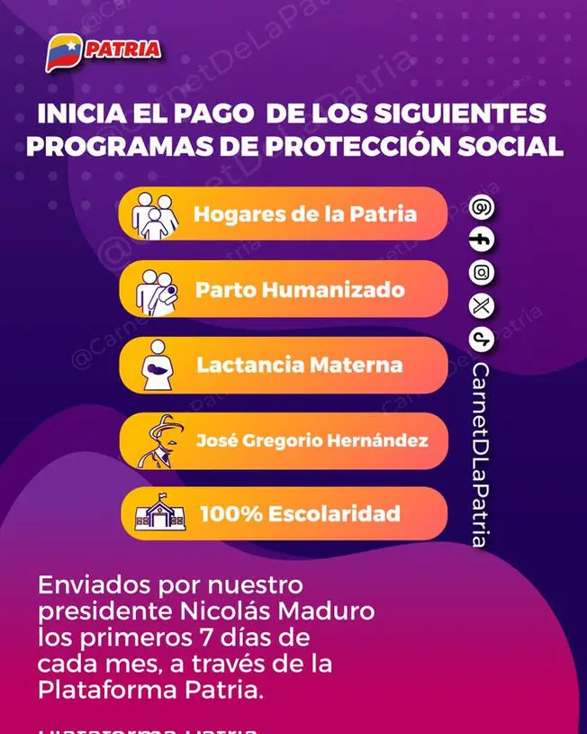 Bonos de la Patria que llegan del 1 al 7 de agosto en Venezuela