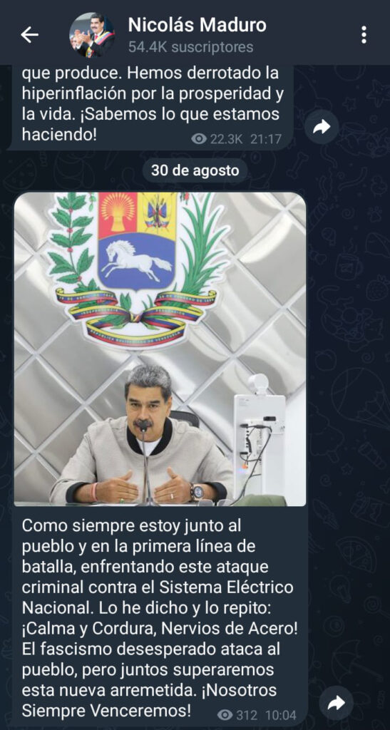 Maduro pide "nervios de acero" ante el apagón en Venezuela