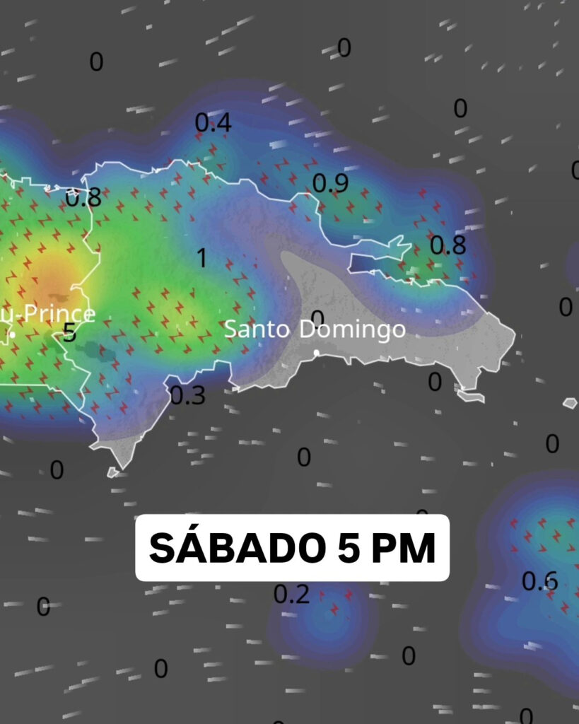 Para el sábado se espera un aumento de los aguaceros en el noreste, norte, noroeste, Cordillera Central, zona fronteriza y sur