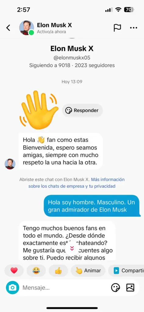 El falso Elon Musk contacta a sus posibles víctimas vía Twitter