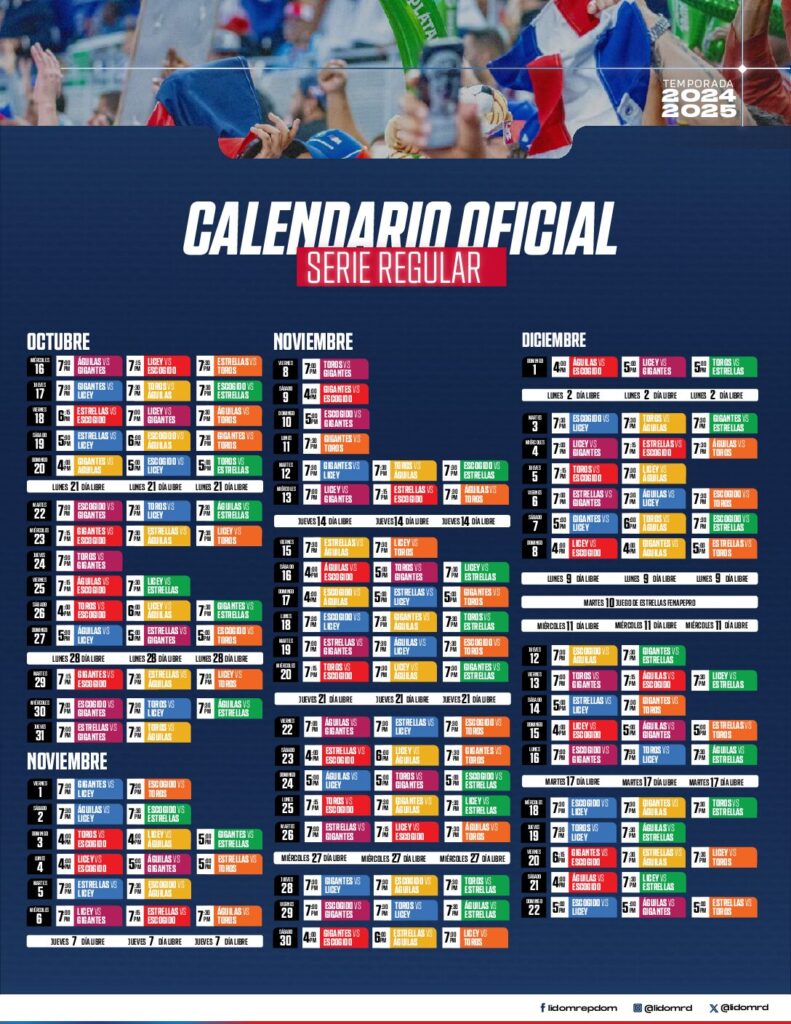 Calendario de la pelota invernal LIDOM 20242025