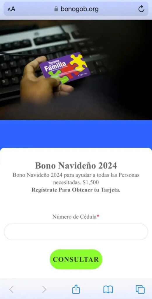 Sitio web fraudulento promete entrega del Bono Navideño