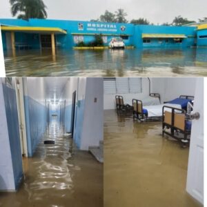 Hospital de Villa Montellano inundado junto a cuentos de viviendas de esa localidad