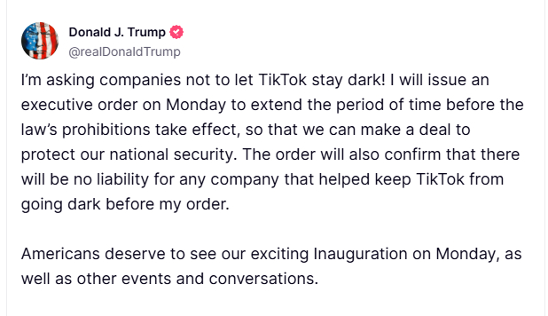 TikTok anuncia que restablecerá servicio en EEUU gracias a Trump