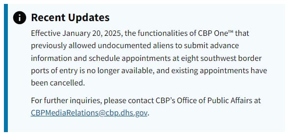 EEUU suspende CBP One y cancela las citas agendadas