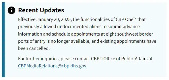 EEUU suspende CBP One y cancela las citas agendadas