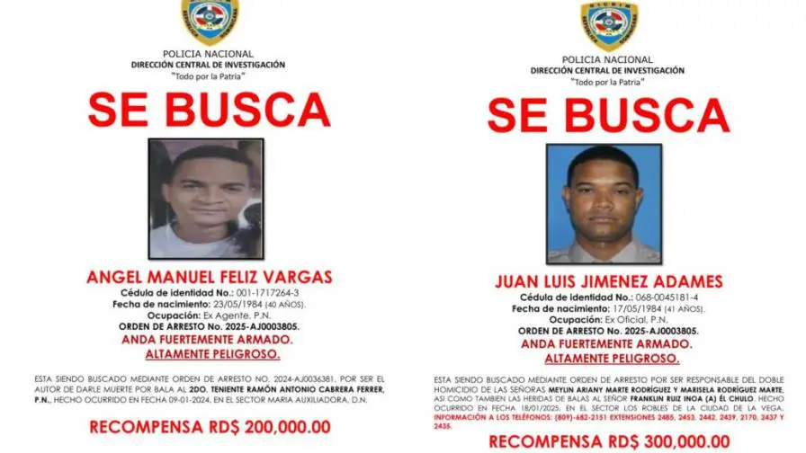 PN ofrece recompensas para la captura de dos exmiembros implicados en crímenes graves