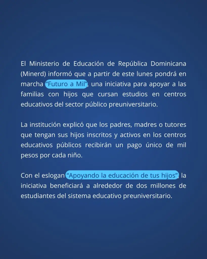 Vuelve el Bono Escolar 2025 de RD$1000: Conoce NUEVA FECHA