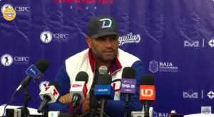 Albert Pujols, dirigente de los Leones del Escogido, en conferencia de prensa de la Serie del Caribe.