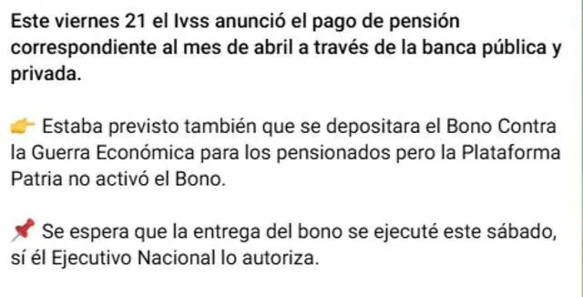 ¿Qué pasó con el Bono de Guerra marzo 2025 a pensionados IVSS?
