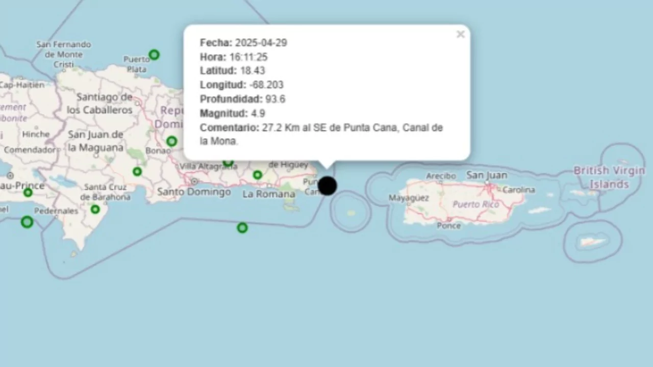Reportan temblor de tierra de 4.9 al este de República Dominicana