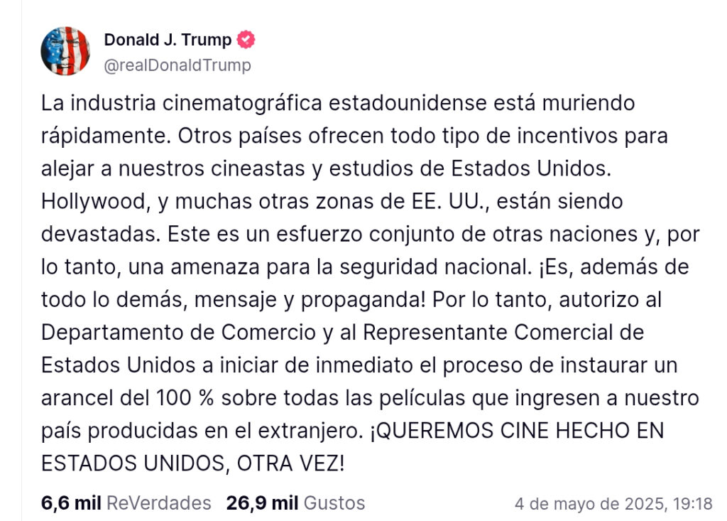 Netflix tiembla tras plan de Trump de aranceles a las películas