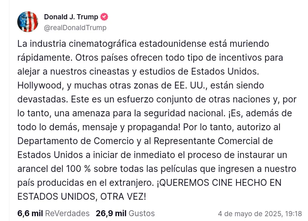 Netflix tiembla tras plan de Trump de aranceles a las películas
