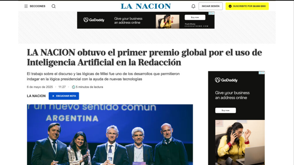 La Nación recibió un premio de la prestigiosa WAN -IFRA por su uso de la IA