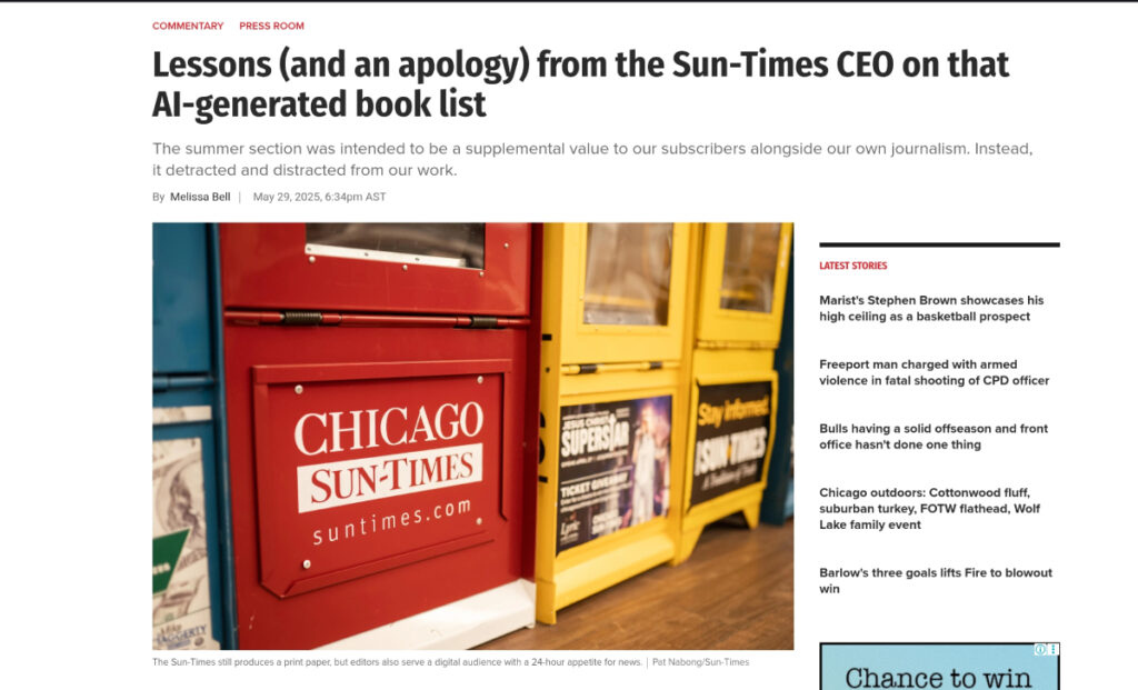 La directora ejecutiva del Sun-Times publicó un extenso reporte a modo de disculpas
