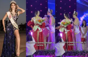 Reina de belleza se niega a entregar la corona y la tira al piso