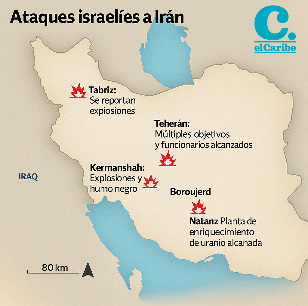 Mapa de los recientes ataques de Israel a Irán