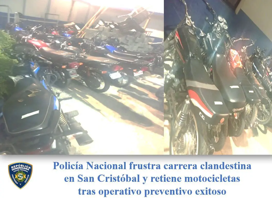 Agentes policiales frustran carrera clandestina, incautan 23 motocicletas y detienen 33 personas