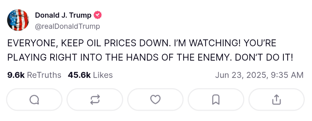 Trump exige que "todos" mantengan bajos los precios del petróleo