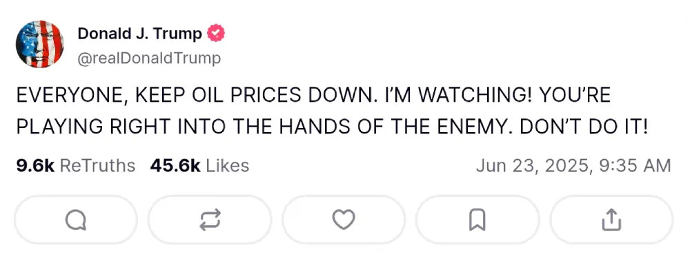 Trump exige que "todos" mantengan bajos los precios del petróleo