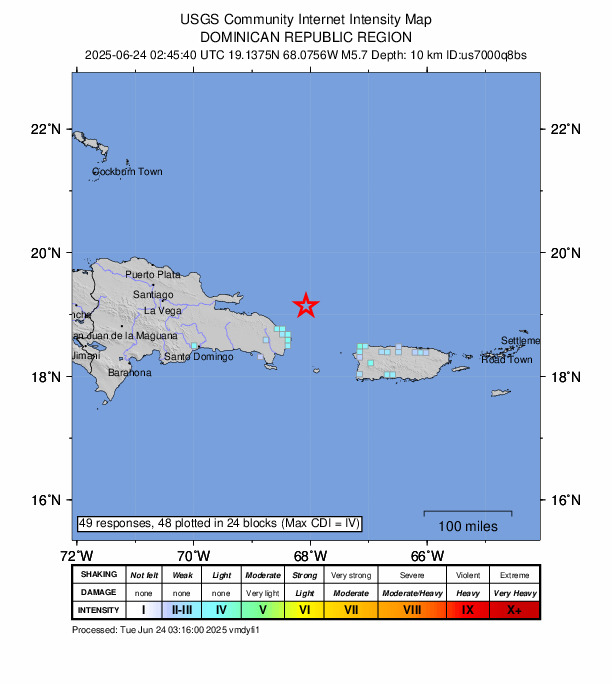 Temblor sacudió Santo Domingo y el Este este 23 de junio