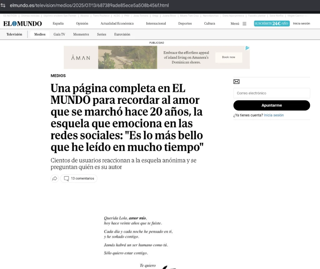 "El Mundo" dedicó una nota al emotivo gestio que salió en sus páginas