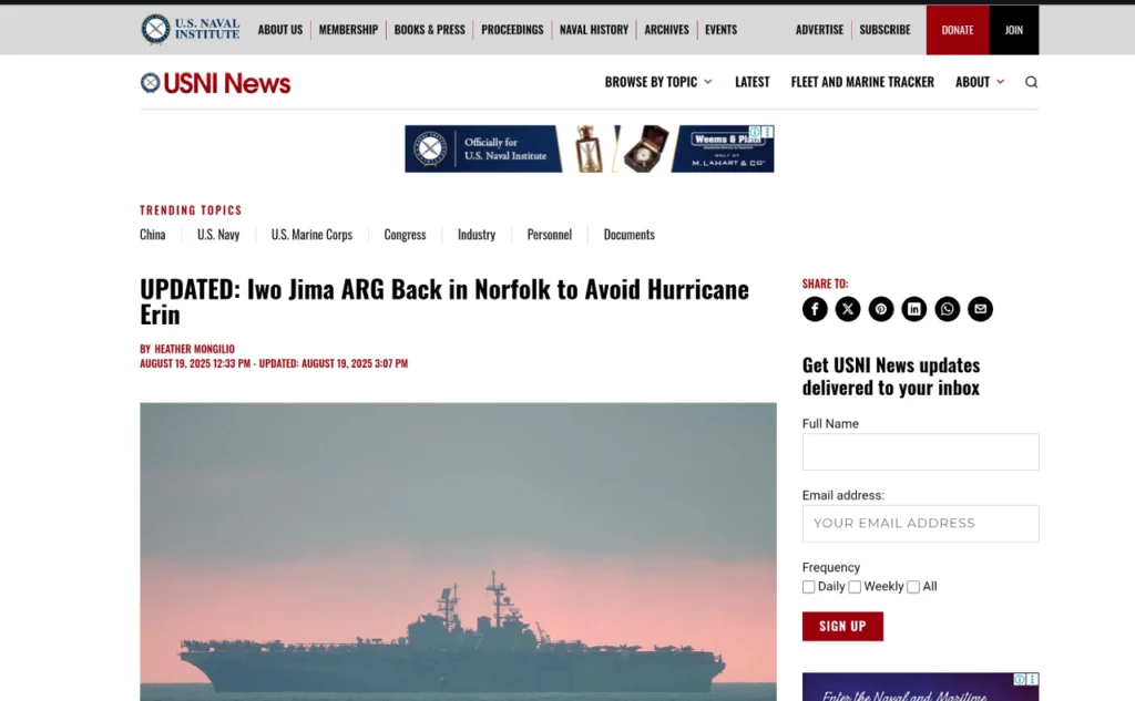 Reporte de USNI sobre el retorno del grupo anfibio Iwo Jima