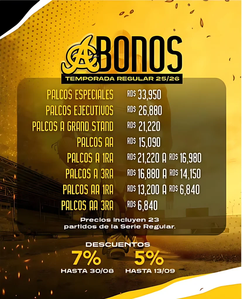 Precios de los abonos de las Águilas Cibaeñas 2025-26