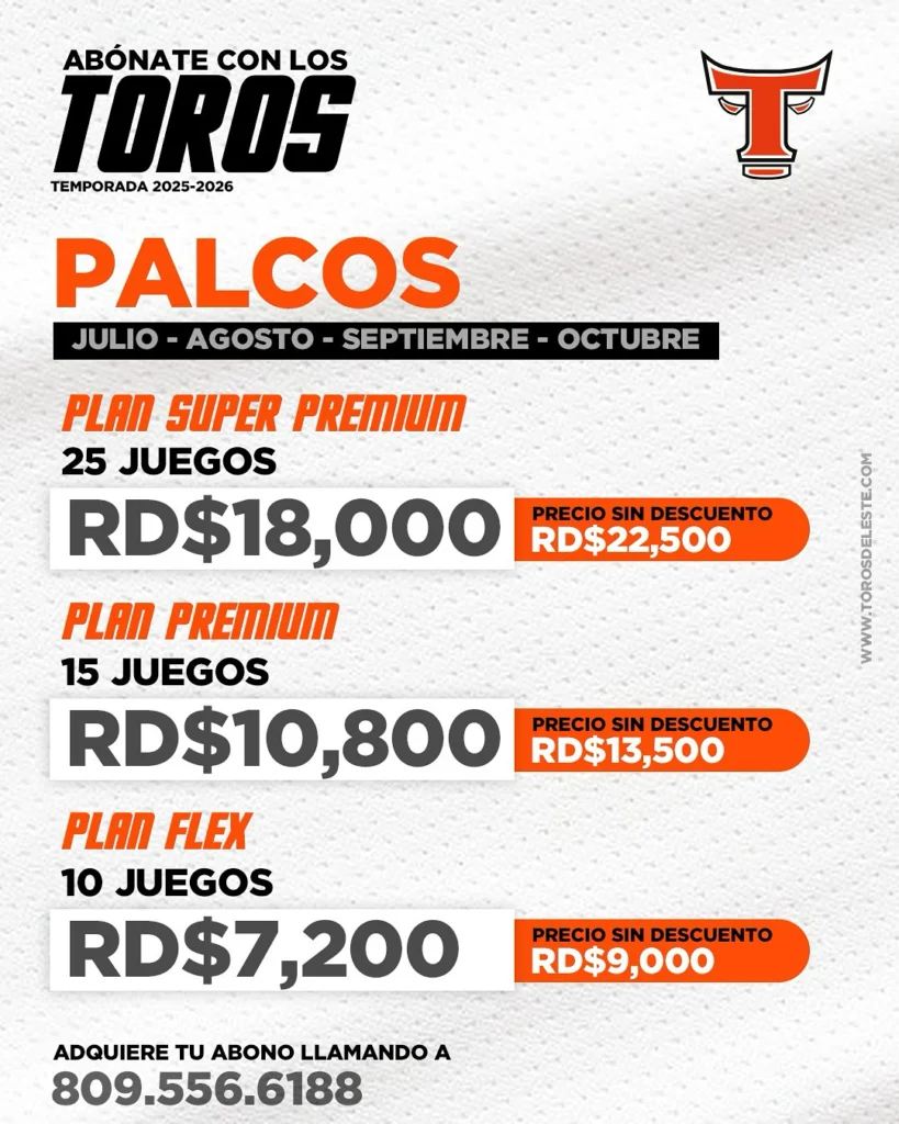 Precios de los abonos de los Toros del Este 2025-26