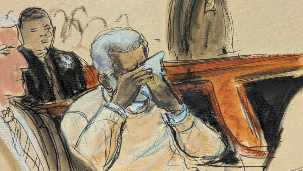 Boceto del tribunal de Diddy al momento de recibir su sentencia