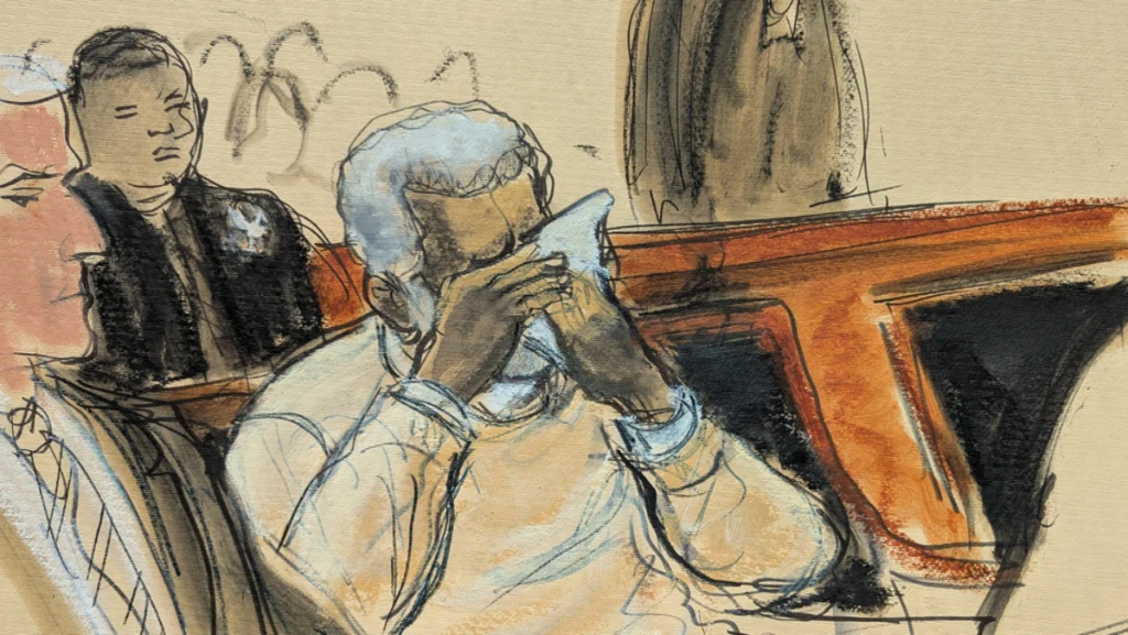 Boceto del tribunal de Diddy al momento de recibir su sentencia