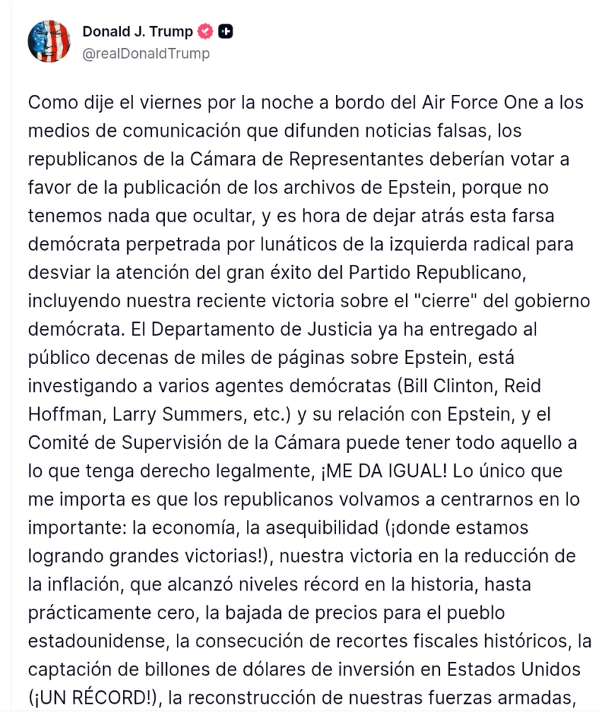 Trump exige hacer públicos los documentos “sin excepciones”.
