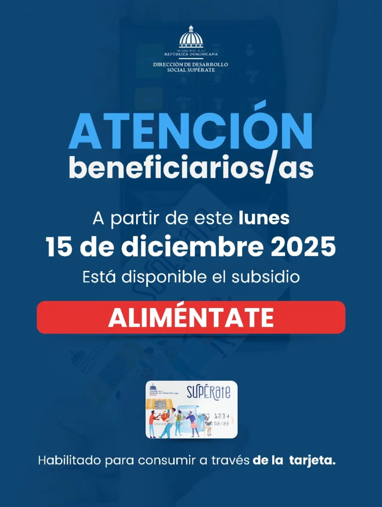 Supérate deposita RD$1,650 de Aliméntate en diciembre